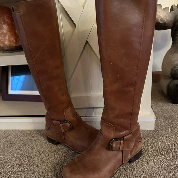 UGG Brown Leather Knee-High Boots - Picture 3 of 4